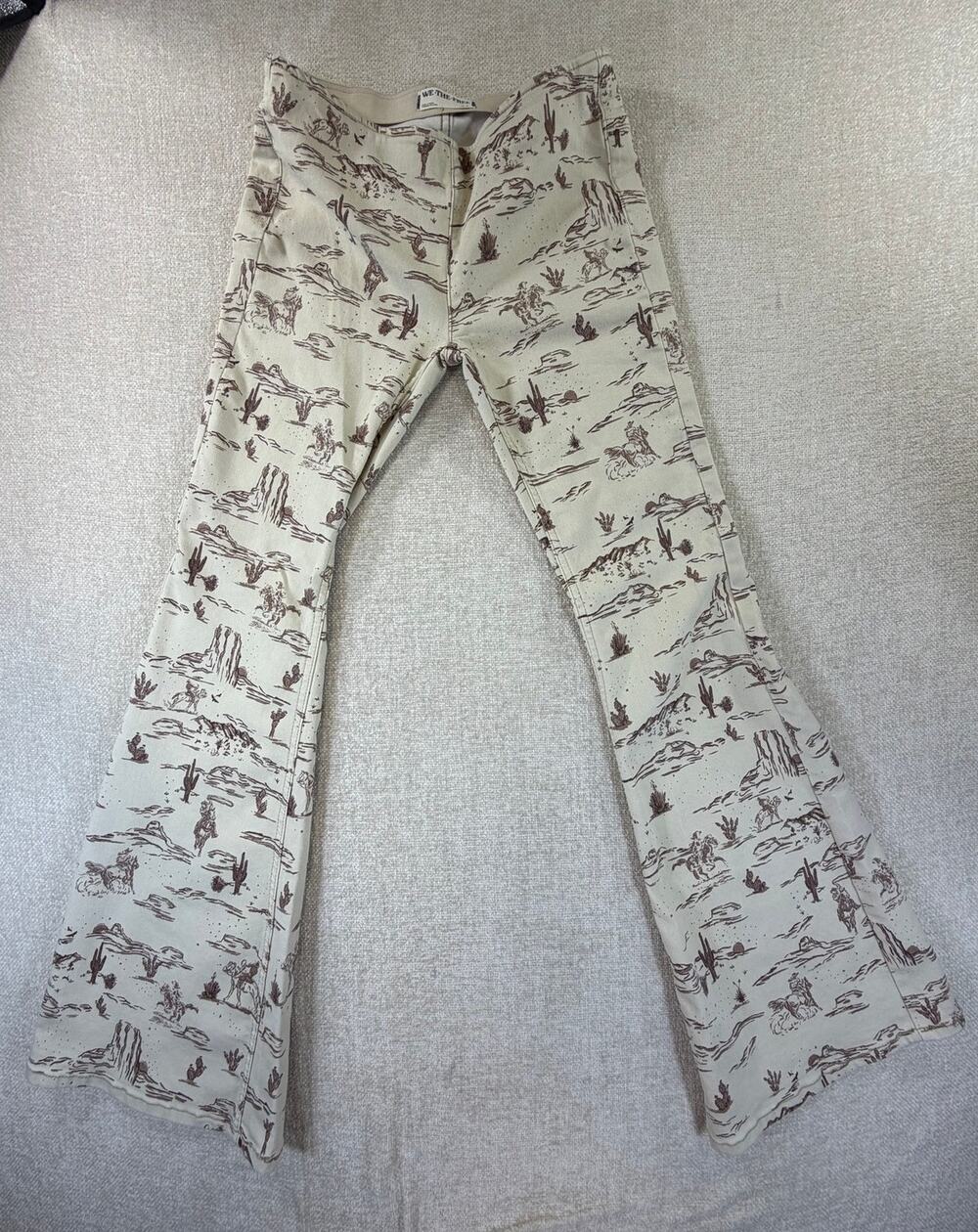 We The Free Women's Brown Cream 26 Western Cowgirl Pull On Flare Leg Pants
